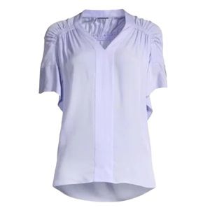 Elie Tahari Evlin Ruched Short-sleeve Silk Top In Wild Iris XS     NWT